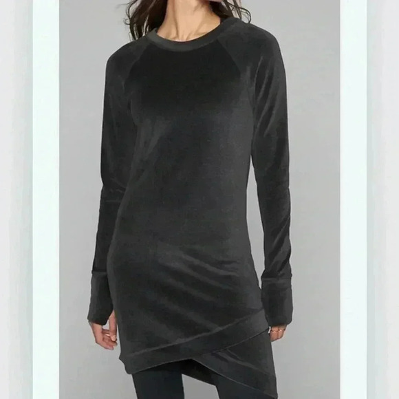Athleta Velour Criss Cross Long Sleeve Dress Womens Sm Gray Minimalist Cozy Soft - Picture 1 of 8